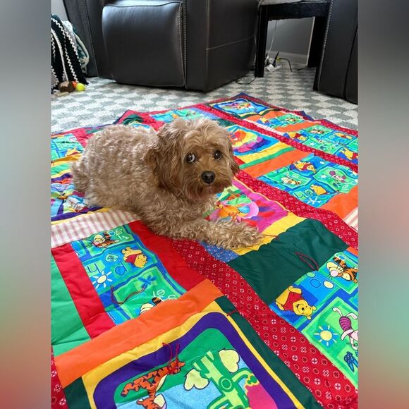 VTG Hand Tied Hand Made Pooh & Friends Disney Multi Color Patchwork Quilt RARE - Picture 12 of 12